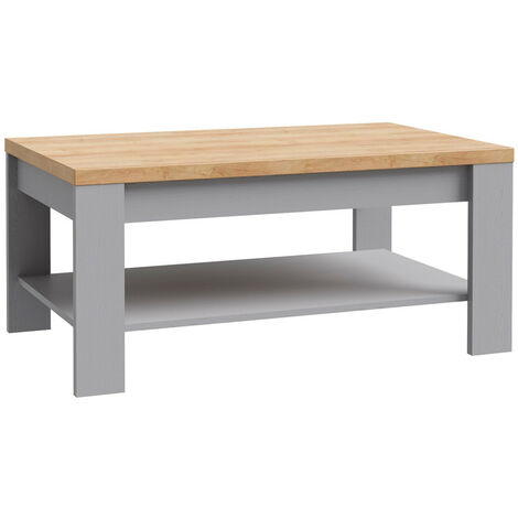 Home Heavenly® - Mesa centro ODIN, mesita auxiliar de salón 100x60x45,7 cm. Color: Roble Riviera - Gris