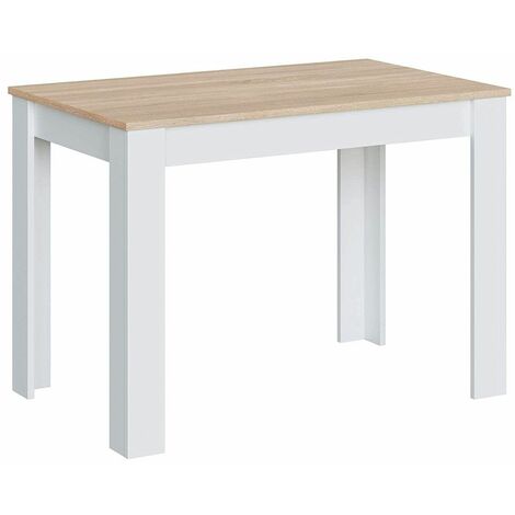 Home Heavenly® - Mesa cocina rectangular fija 109x76 cm KATIA, lineal minimalista, 4-6 personas.  Color: Blanco Artik - Roble Canadian