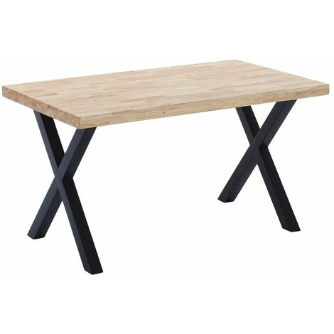 Home Heavenly® - Mesa comedor industrial DAREK, de madera maciza y patas metal tipo 'X'  Color: Roble Nordish - Negro, Medidas: 140 x 80 cm