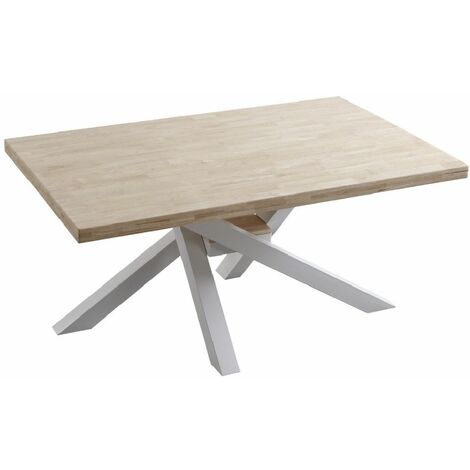 Home Heavenly® - Mesa comedor industrial GAEL, madera de roble y patas metal cruzadas.  160 x 100 cm  Color: Roble Nordish - Blanco