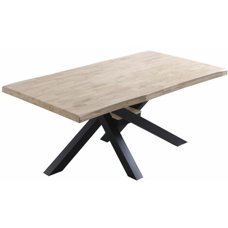 Home Heavenly® - Mesa comedor industrial GAEL, madera de roble y patas metal cruzadas.  180 x 100 cm  Color: Roble Nordish - Negro