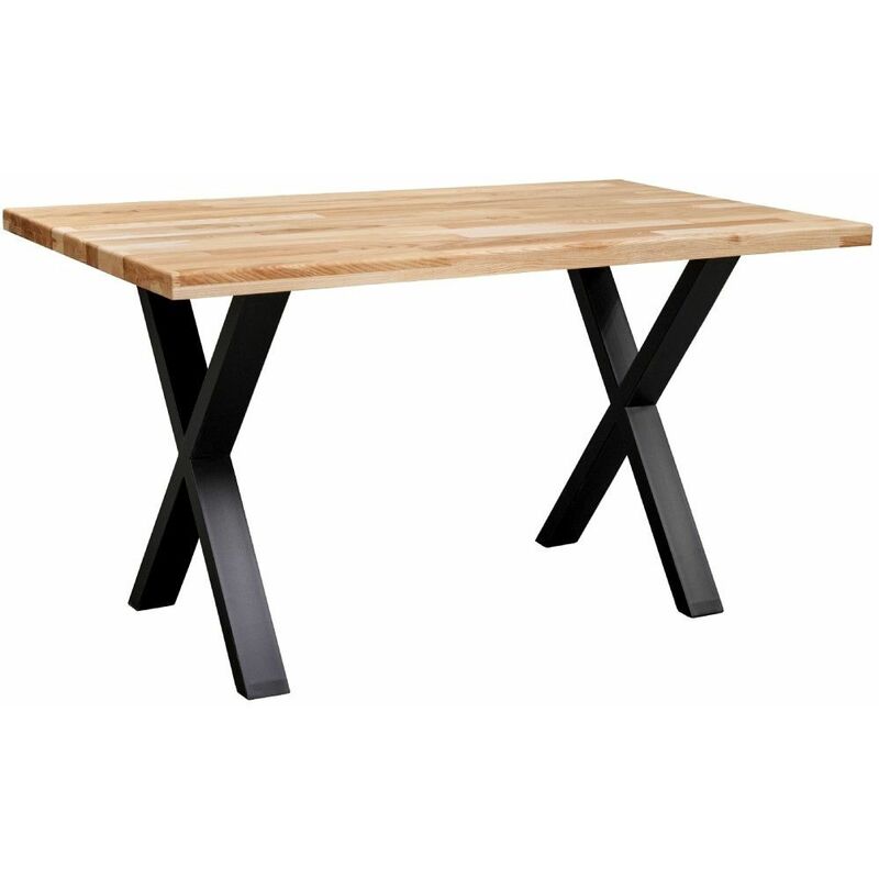 

® - Mesa comedor industrial LINCOLN con pata metálica 'X', tablero madera en roble | Sellado, Medida: 140 X 80 cm - Home Heavenly