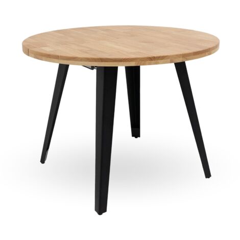 Home Heavenly® - Mesa comedor redonda extensible estilo industrial BERGI. Mesa de 100 cm diámetro. 2 tramos extensión hasta 180  Color : Roble -patas negras