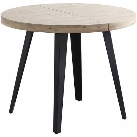 Home Heavenly® - Mesa comedor redonda extensible estilo industrial SKADI. Mesa de 100 cm diámetro. 2 tramos extensión a 140 hast  Color: Roble Nordish - Negro