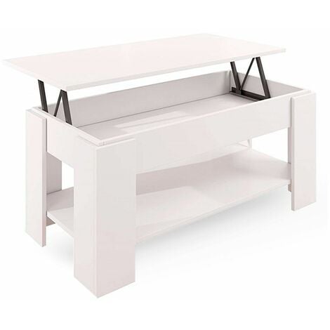 Home Heavenly® - Mesa de Centro elevable con revistero para Comedor, salón Premier 3, Mesa Auxiliar Color: Blanco