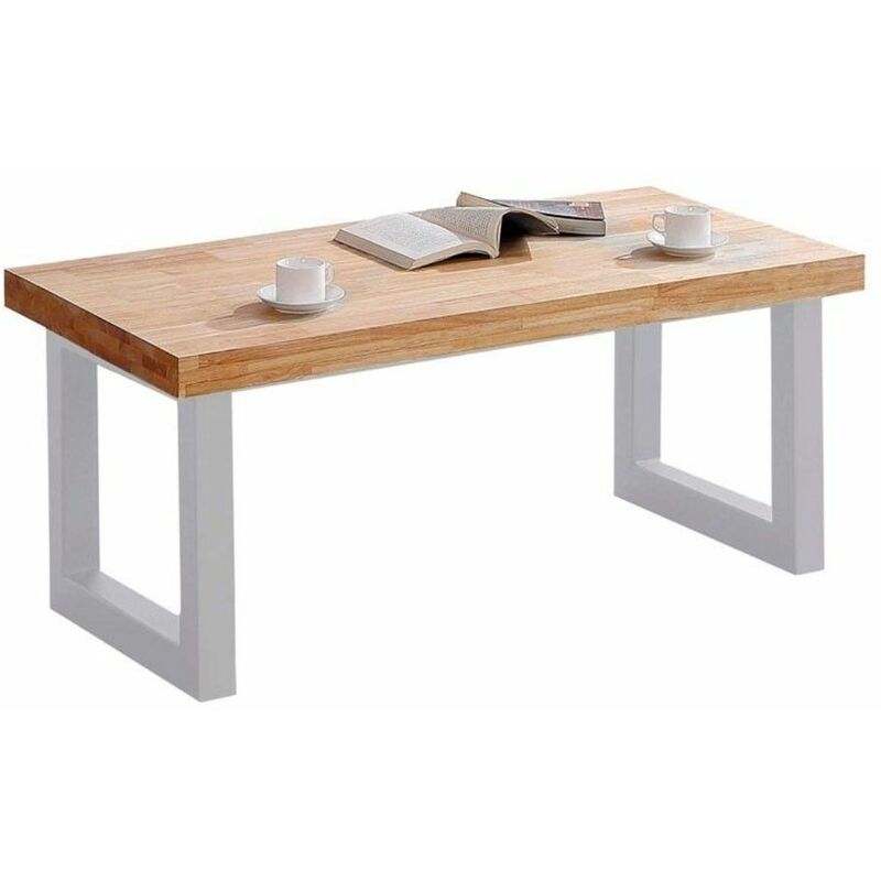 

®- Mesa de centro elevable DAREK, con cajón interior, Tabla de madera, Patas metal | Color: - Blanco - Home Heavenly