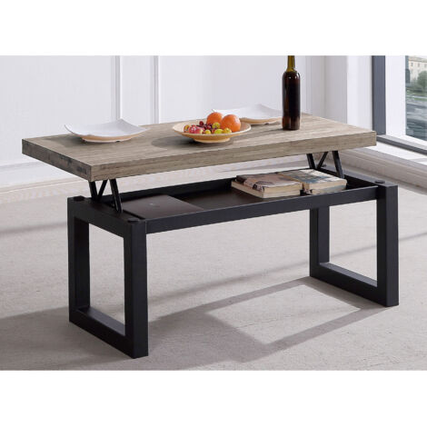 Home Heavenly®- Mesa de centro elevable DAREK, con cajón interior, Tabla de madera, Patas metal Color: Roble Americano - Negro