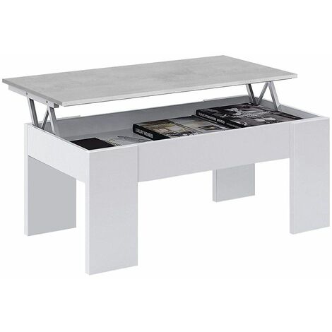 Home Heavenly®- Mesa de Centro elevable para Comedor, salón PREMIER 2, Mesa Auxiliar  Color: Blanco - Gris Cemento