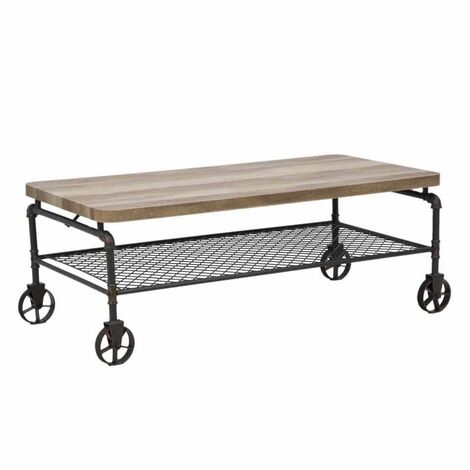 Home Heavenly® - Mesa de centro Rustic, Mesita auxiliar Rústica Industrial, Madera de Roble, Patas de metal negro.  Medidas: 110x60x43 cm.