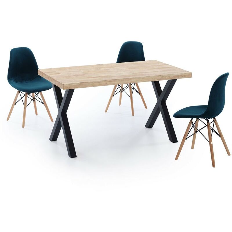 

®- Mesa de comedor DAREK, de madera maciza, patas metálicas en 'X' | 140 cm Color: - Negro - Home Heavenly