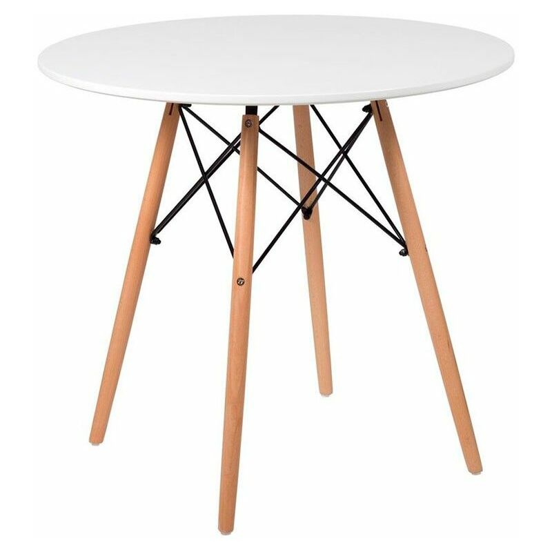 

®- Mesa de comedor redonda NÓRDICA, tablero de 80 cm patas madera de haya con varillas negras | Color: - Blanco - Home Heavenly