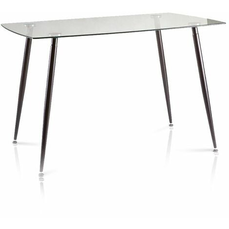 Home Heavenly®- Mesa de Comedor VARSOVIA, Mesa de salón de Cristal y Patas metálica 120x80cm Cristal Pata Roble