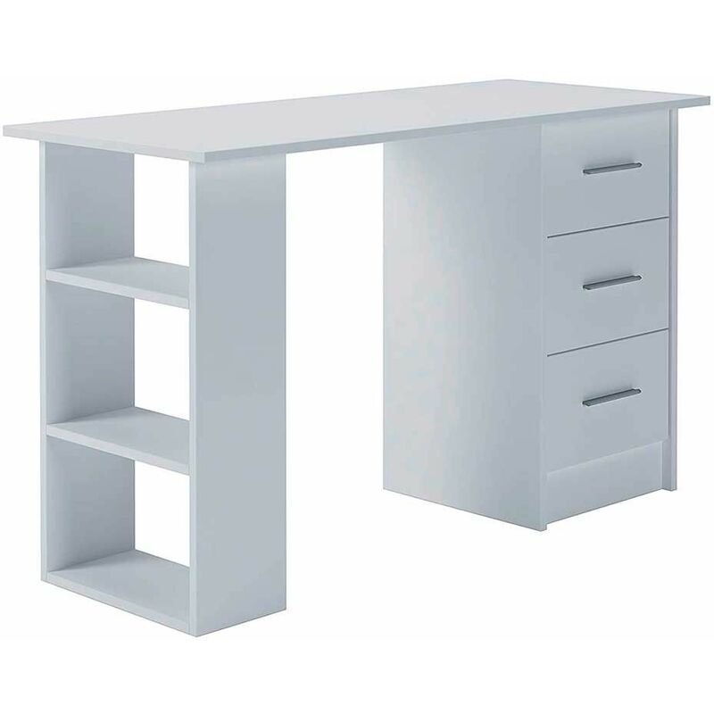 

®- Mesa Escritorio DESKI, gran capacidad de almacenaje, con 3 cajones y 3 estantes, 120x72x49 cm | Color: - Blanco mate - Home Heavenly