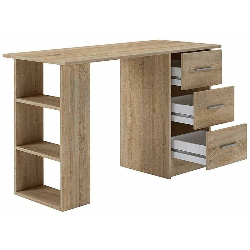 

®- Mesa Escritorio DESKI, gran capacidad de almacenaje, con 3 cajones y 3 estantes, 120x72x49 cm | Color: - Roble Cambrian - Home Heavenly