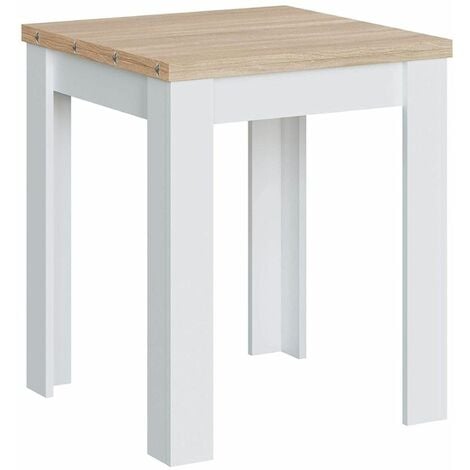 Home Heavenly® - Mesa extensible cuadrada de cocina KATIA, tipo libro de 67 cm hasta los 134 cm de ancho.  Color: Blanco Artik - Roble Canadian