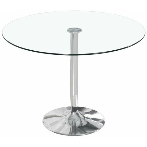 Home Heavenly® - Mesa redonda de cristal templado RUNE, con pata central cromada en forma de tulipa. Color: Cristal Pata Cromo