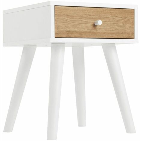 Home Heavenly® - Mesita de noche 1 cajón LEAH, estilo nórdico, 57x45x45 cm.  Color: Blanco - Roble