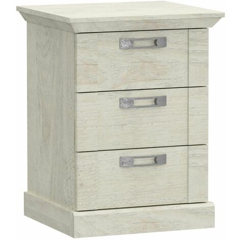 Home Heavenly® - Mesita de noche 3 cajones KAREN, estilo rústico moderno. 65,4x49,8x44,9 cm.  Color: Blanco Pino