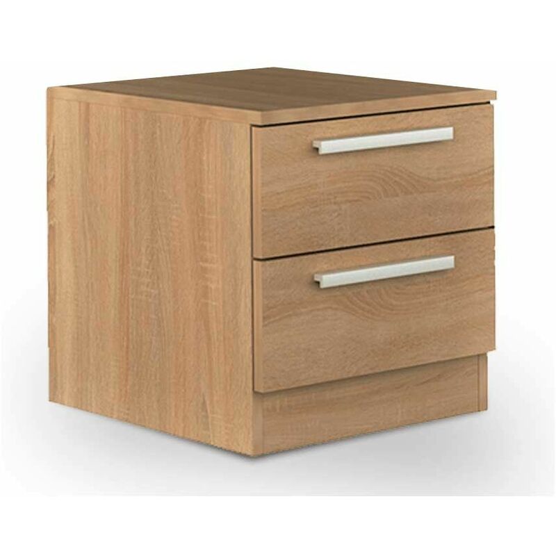 

®- Mesita de noche de 2 cajones CUBE, de madera, tiradores rectos mate | Color: - Roble - Home Heavenly