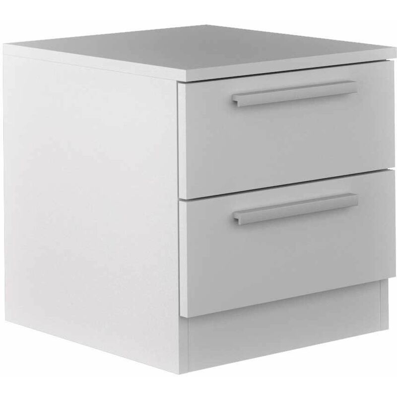 

®- Mesita de noche de 2 cajones CUBE, de madera, tiradores rectos mate | Color: - Blanco - Home Heavenly