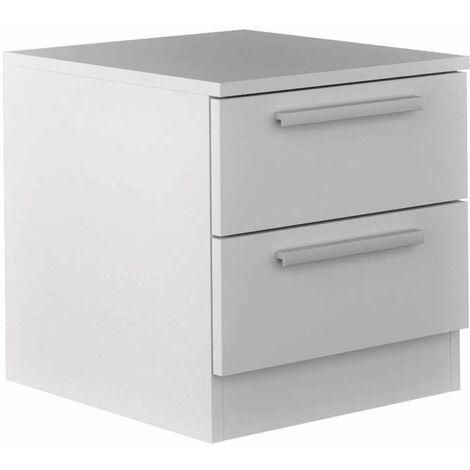 Home Heavenly®- Mesita de noche de 2 cajones CUBE, de madera, tiradores rectos mate  Color: Blanco