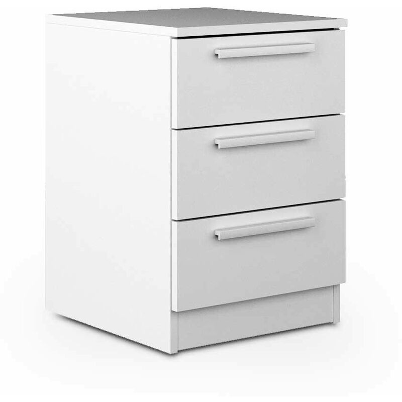 

®- Mesita de noche de 3 cajones CUBE, de madera aglomerada, sistema de apertura con bisagras, tiradores rectos mate | Color: - Blanco - Home Heavenly