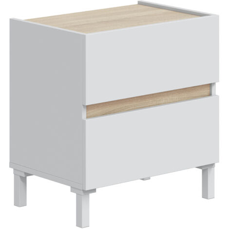 Home Heavenly® Mesita de Noche Ébano – Almacenaje compacto con 2 cajones y diseño moderno para tu dormitorio.  Color: Roble - Blanco