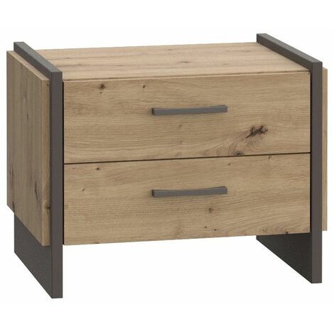 Home Heavenly® - Mesita de noche FRANK de 2 cajones. 57x54x41 cm. Mesilla estilo industrial de madera.  Color: Roble Artisan-Antracita