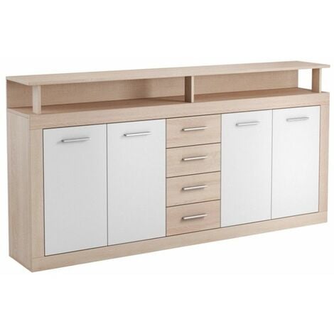 Home Heavenly® - Mueble aparador de salón-comedor LUANA, con 4 puertas 4 cajones. 190X95,4x31,9 cm. Color: Roble-Blanco