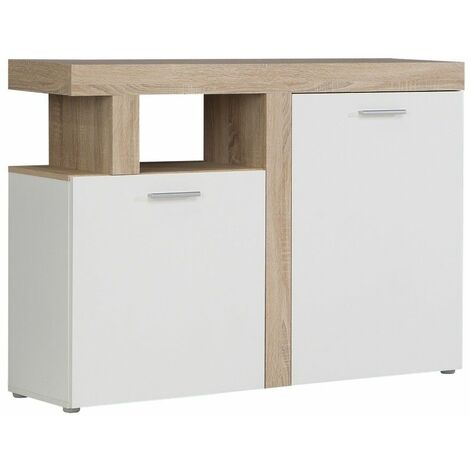 Home Heavenly® - Mueble aparador de salón JELANI.  128,4x91,5x33,8 cm. Diseño nórdico moderno.  Color: Blanco-Roble