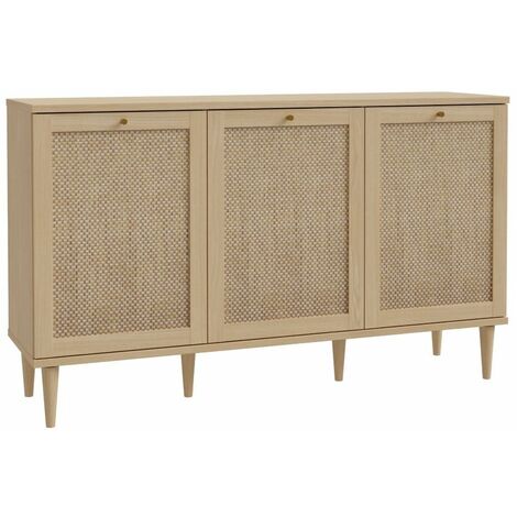 Home Heavenly® - Mueble aparador ratán DEKA, con 3 puertas y tiradores dorados. 149,8x89,8x41,4 cm.  Color: Roble - Ratán vinílico