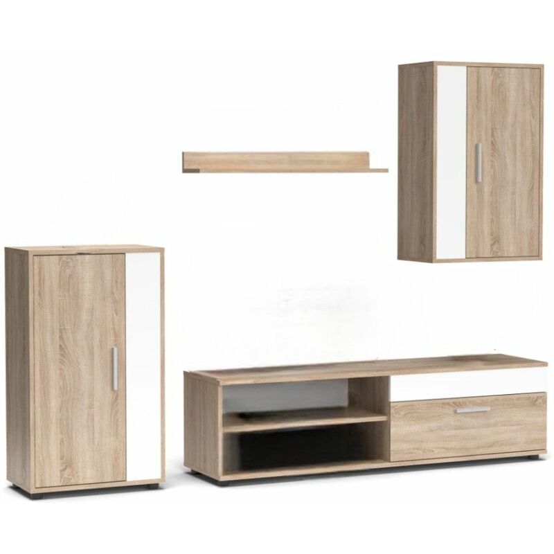 

® - Mueble salón modular BOSCO, Conjunto completo de estilo nórdico minimalista. | Color: - Roble Sonoma-Blanco - Home Heavenly