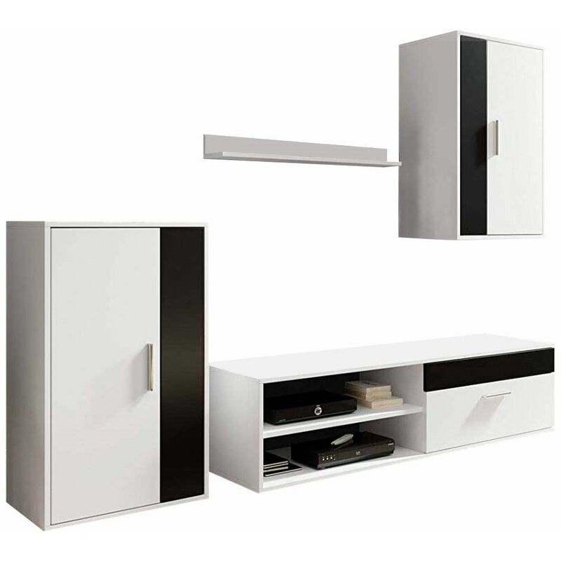 

® - Mueble salón modular BOSCO, Conjunto completo de estilo nórdico minimalista. | Color: - Blanco-Negro - Home Heavenly