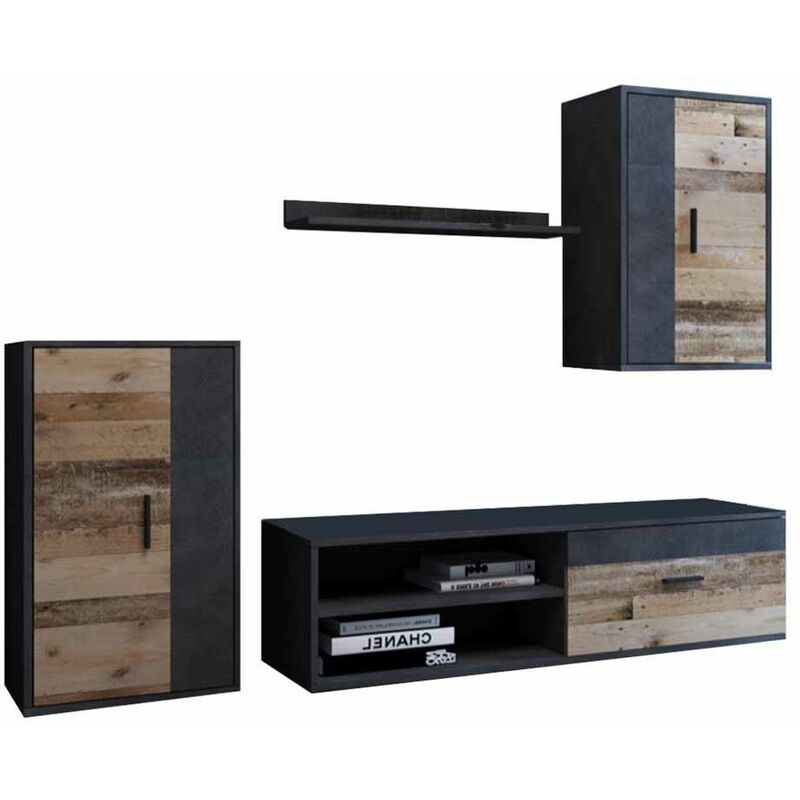 

Home Heavenly® - Mueble salón modular BOSCO, Conjunto completo de estilo nórdico minimalista. | Color: - Roble Canadian-Gris