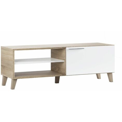 Home Heavenly® - Mueble TV 130 cm KIKA. Mueble de salón para televisión, reversible, diseño moderno lineal.  Color: Roble Canadian - Blanco Brillo