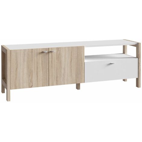Home Heavenly® - Mueble TV 170 cm estilo nórdico BJORN. Módulo televisión 2 puertas + cajón extra grande.  Color: Roble-Blanco