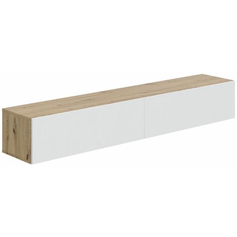 Home Heavenly® - Mueble TV flotante 180 cm KEONI, estilo nórdico minimalista. 180x28x34,5 cm.  Color: Blanco - Roble Nodi