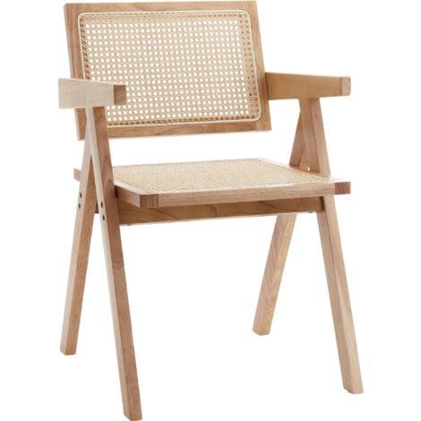 Home Heavenly® - Pack 2 sillas comedor cocina MAMBA en madera clara con respaldo y asiento de ratán, 82x51x54 cm.  Color: Madera clara - Ratán