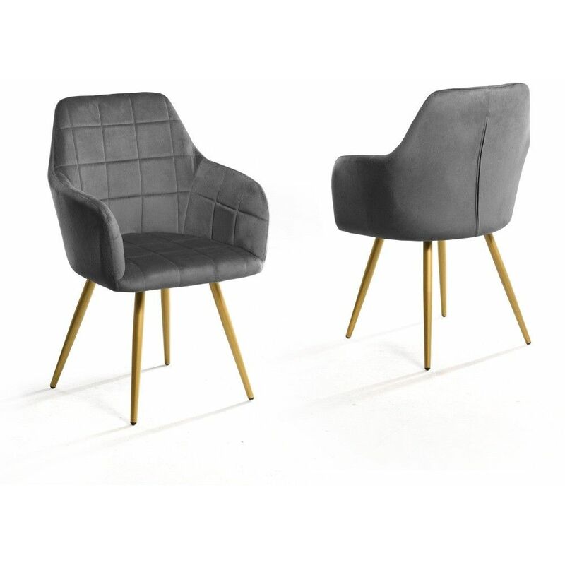 

®- Pack 2 sillas comedor con reposabrazos FREYA. Sillas de terciopelo de diseño. Patas metálicas. | Pata Dorada. Color: - Dorado - Home Heavenly
