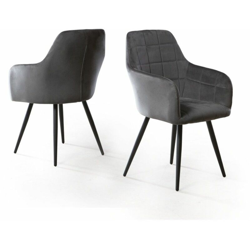 

®- Pack 2 sillas comedor con reposabrazos FREYA. Sillas de terciopelo de diseño. Patas metálicas. | Pata negra. Color: - Negro - Home Heavenly