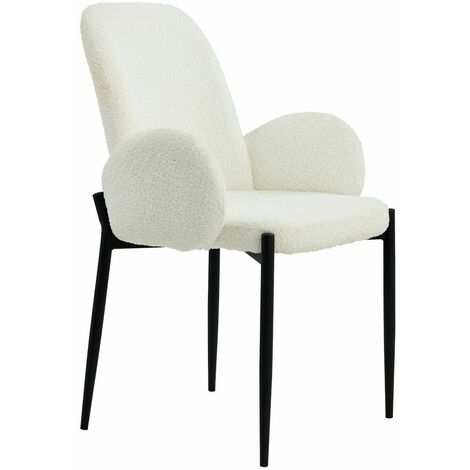 Home Heavenly® - Pack 2 sillas comedor de diseño CHERYL, tapizadas tejido borreguito y patas metal negro.  Color: Blanco
