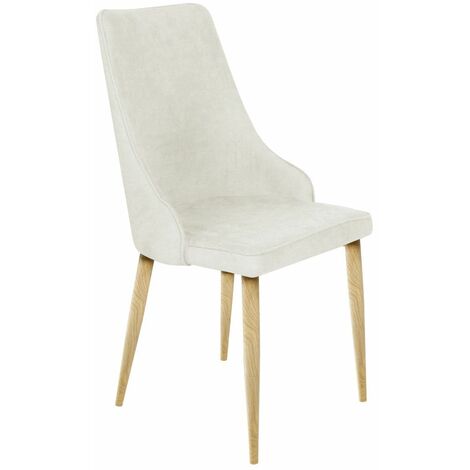 Home Heavenly® - Pack 4 sillas comedor BERGEN. Elegante silla con respaldo envolvente tela antimanchas. Patas metal acabado robl  Color: Beige