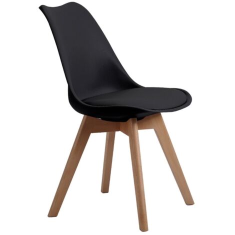 Home Heavenly® - Pack 4 sillas comedor cocina TULIPA, diseño nórdico con asiento Acolchado y patas madera haya. Color: Negro