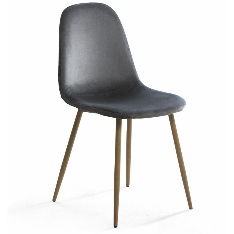 

® - Pack 4 sillas Comedor Sweden, sillas terciopelo estilo nórdico, patas metálicas | Color: Gris oscuro con pata roble - Roble - Home Heavenly