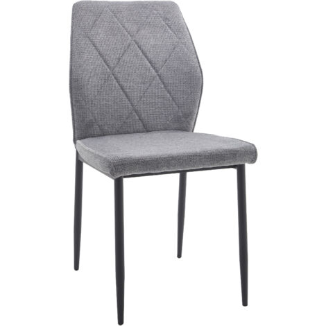 Home Heavenly® - Pack 4 sillas comedor tapizadas PATRICE, respaldo ergonómico detalle rombos y patas metal negro. 86,5x45x56 cm.  Color: Gris