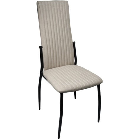 Home Heavenly® - Pack 4 sillas comedor tapizadas TASYA, en tela detalles verticales, patas metal negras, 101x43x50 cm. Color: Arena