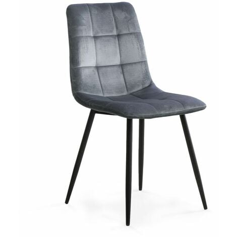Home Heavenly® - Pack 4 sillas comedor terciopelo ASTRID con diseño cuarterones, patas metálicas negras. | Color: Gris Oscuro - Gris oscuro Astrid