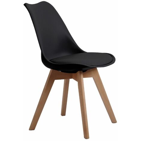 Home Heavenly®- Pack 4 sillas comedor TULIPA, diseño nórdico con Asiento Acolchado  Color: Negro
