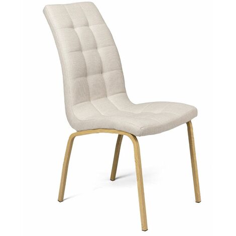 Home Heavenly® - Pack 4 sillas tapizadas MABEL, respaldo curvado apoyo lumbar, patas metal tipo madera, 96x42x55 cm.  Color: Tela Beige