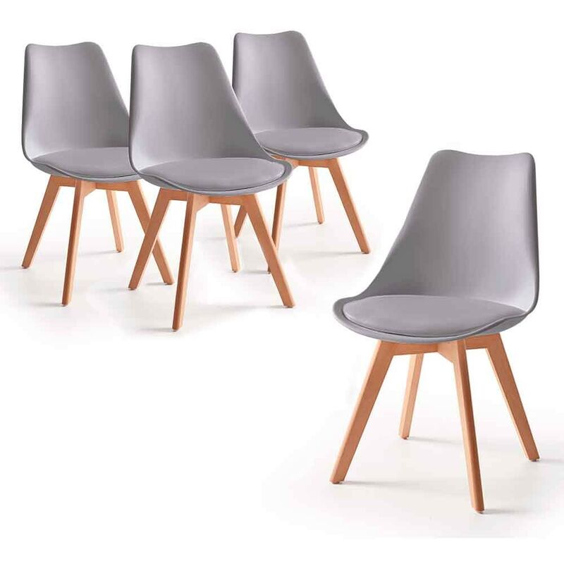 

®- Pack 4 sillas comedor TULIPA, diseño nórdico con Asiento Acolchado | Color: - Gris - Home Heavenly